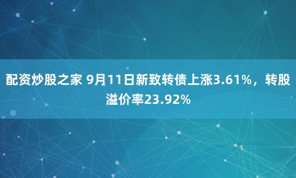 配资炒股之家 9月11日新致转债上涨3.61%，转股溢价率23.92%